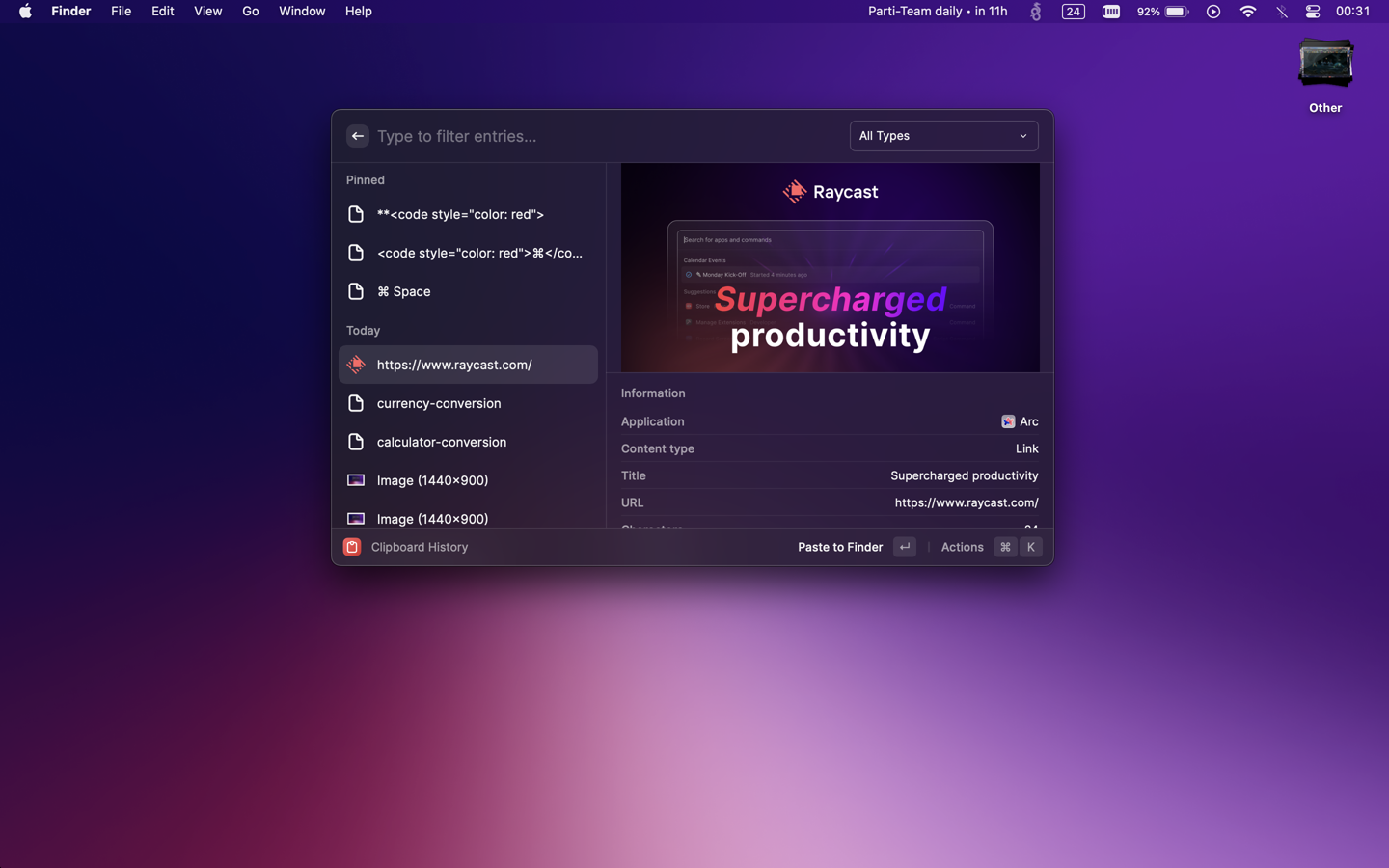 Raycast Clipboard History